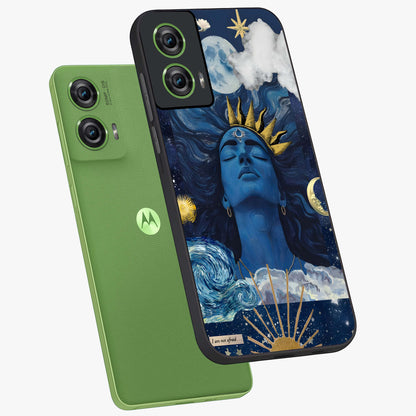 Aesthetic Lord Shiva Glass Case displayed in angled mockup highlighting spiritual Shiva illustration and sacred aesthetic design.