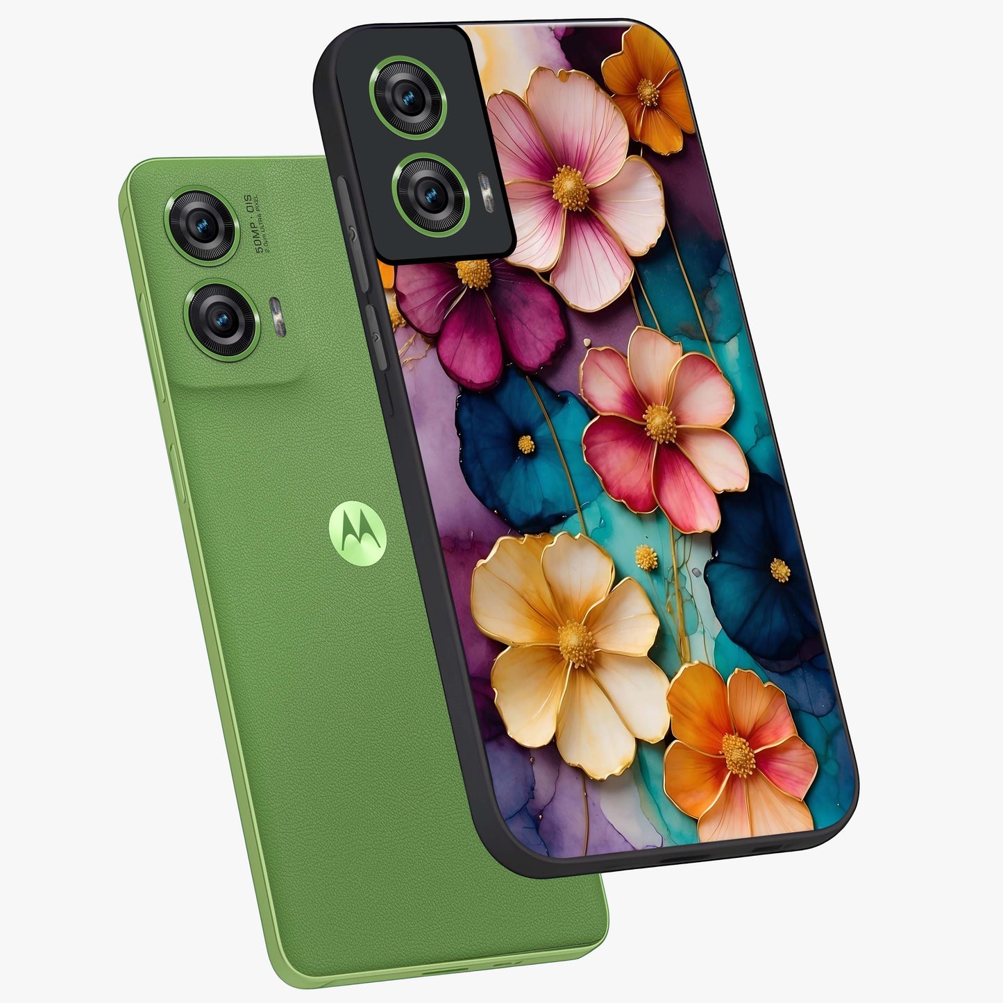 Artlyn Grace Flower Pattern Glass Case displayed in angled mockup highlighting delicate flower pattern design and smooth glass surface.