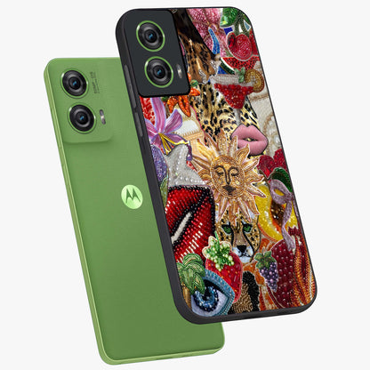 Beaded Fashion Jungle Glass Case displayed in angled mockup highlighting colorful fashion bead design and artistic pattern.