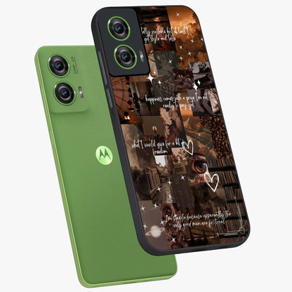 Bittersweet Aesthetic Chaos Glass Case displayed in angled mockup highlighting expressive abstract artwork and edgy aesthetic theme.