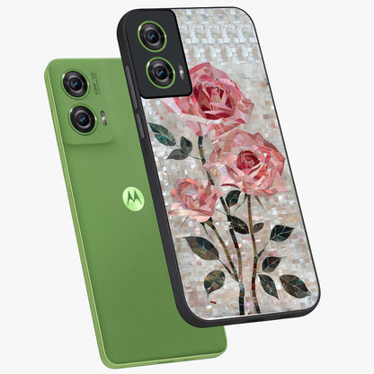 Blush Mosaic Bloom Glass Case displayed in angled mockup highlighting artistic mosaic flower pattern with aesthetic design.