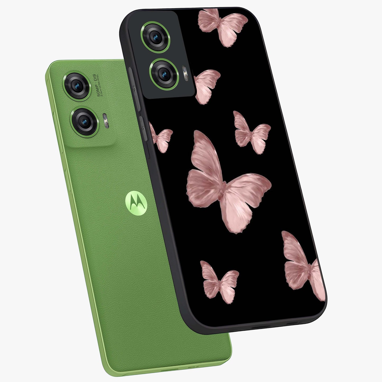 Butterfly Pattern Glass Case displayed in angled mockup highlighting delicate butterfly design and aesthetic pattern style.