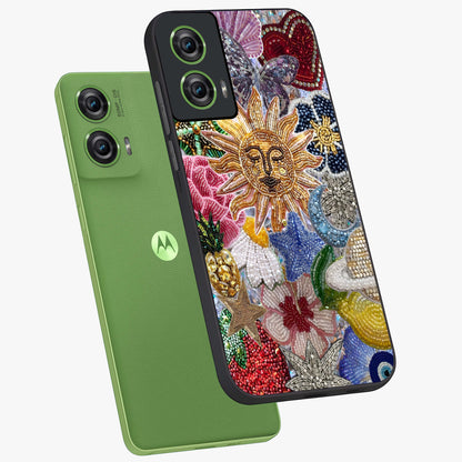Celestial Floral and Playful Glass Case displayed in angled mockup highlighting playful floral design with dreamy celestial elements.