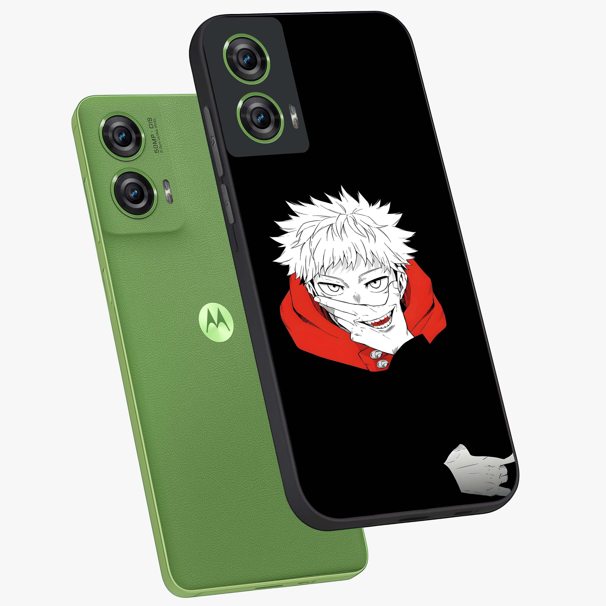 Crimson Chaos Smile Glass Case displayed in angled mockup highlighting edgy crimson smile design with graphic aesthetic.