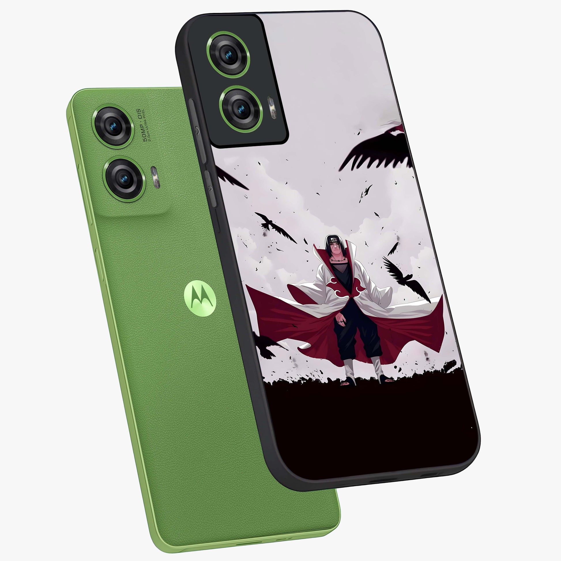 Crimson Crow Ascension Glass Case displayed in angled mockup highlighting powerful crow illustration with dark crimson aesthetic.