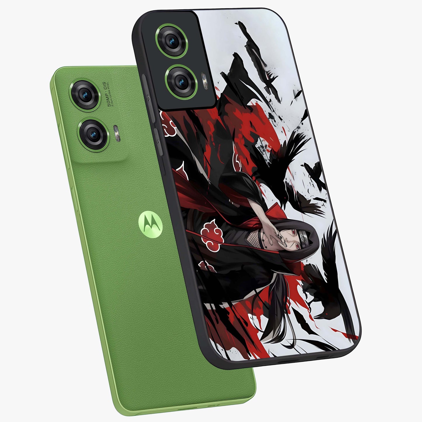 Crimson Crow Illusion Glass Case displayed in angled mockup highlighting mysterious crow graphic with dark aesthetic style.