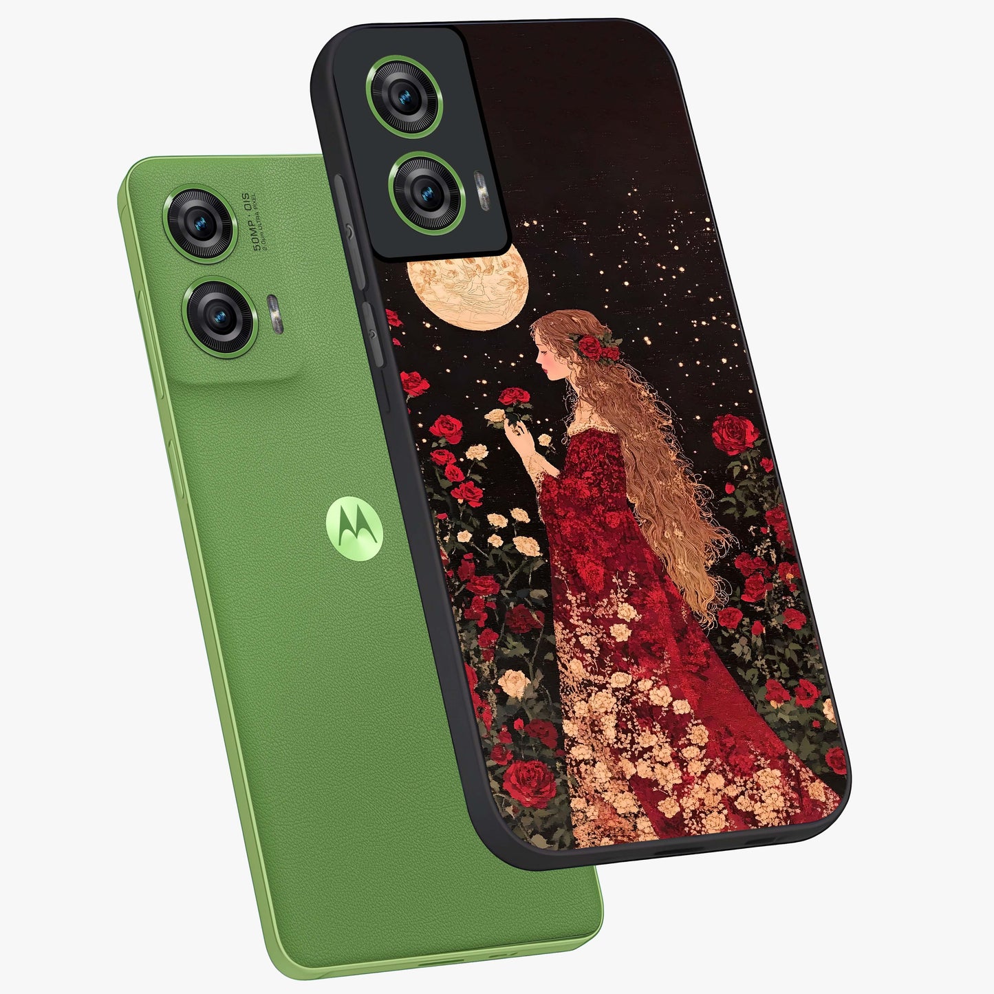 Crimson Dreams Glass Case displayed in angled mockup highlighting soft crimson aesthetic design with artistic theme.