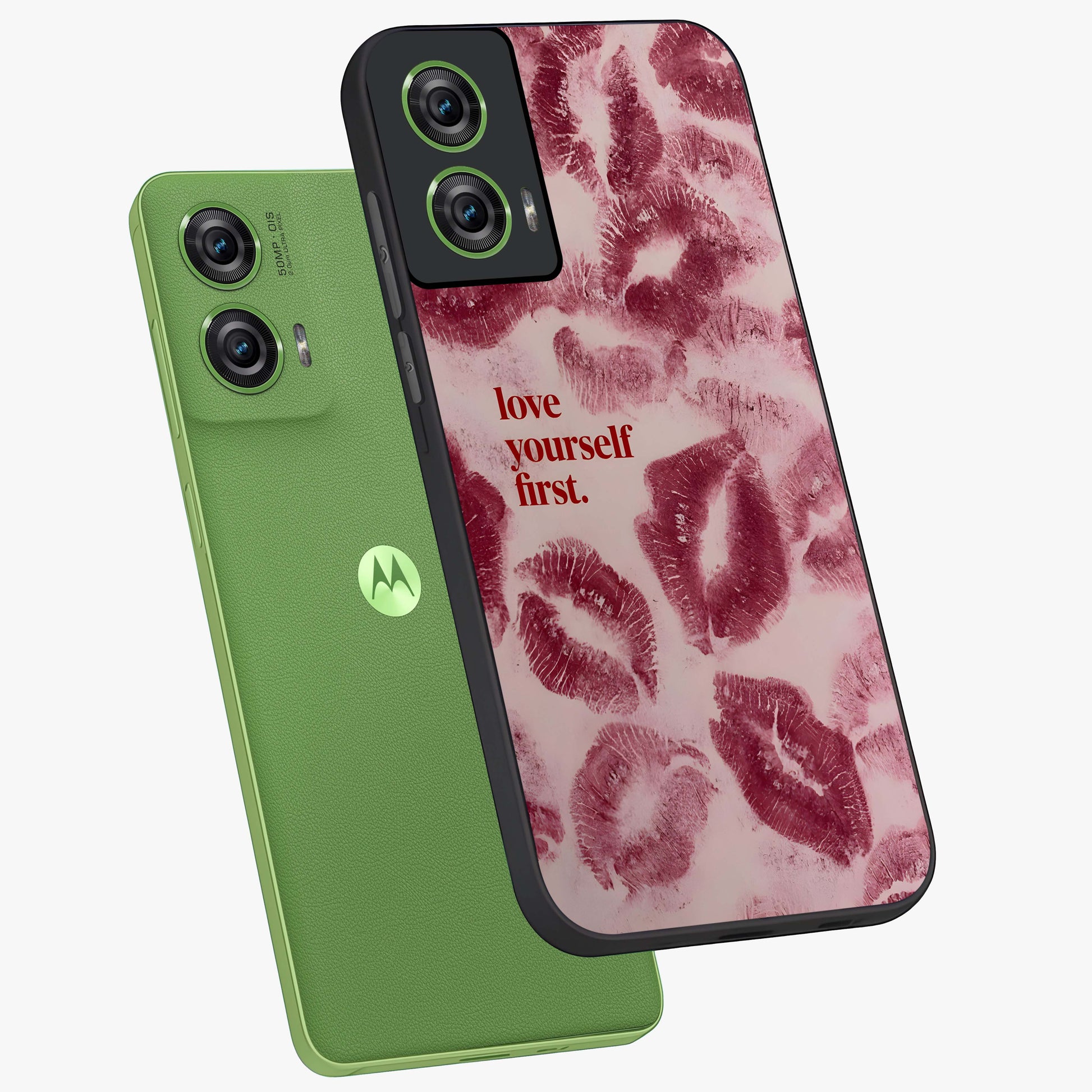 Crimson Kiss Love Glass Case displayed in angled mockup highlighting bold love inspired design with modern aesthetic style.