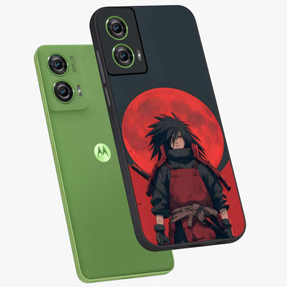 Crimson Moon Warlord Glass Case displayed in angled mockup highlighting dramatic crimson moon design with fantasy aesthetic.