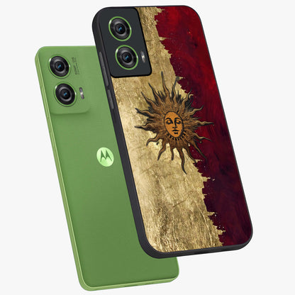 Crimson Sun Majesty Glass Case displayed in angled mockup highlighting majestic crimson sun design with bold aesthetic style.