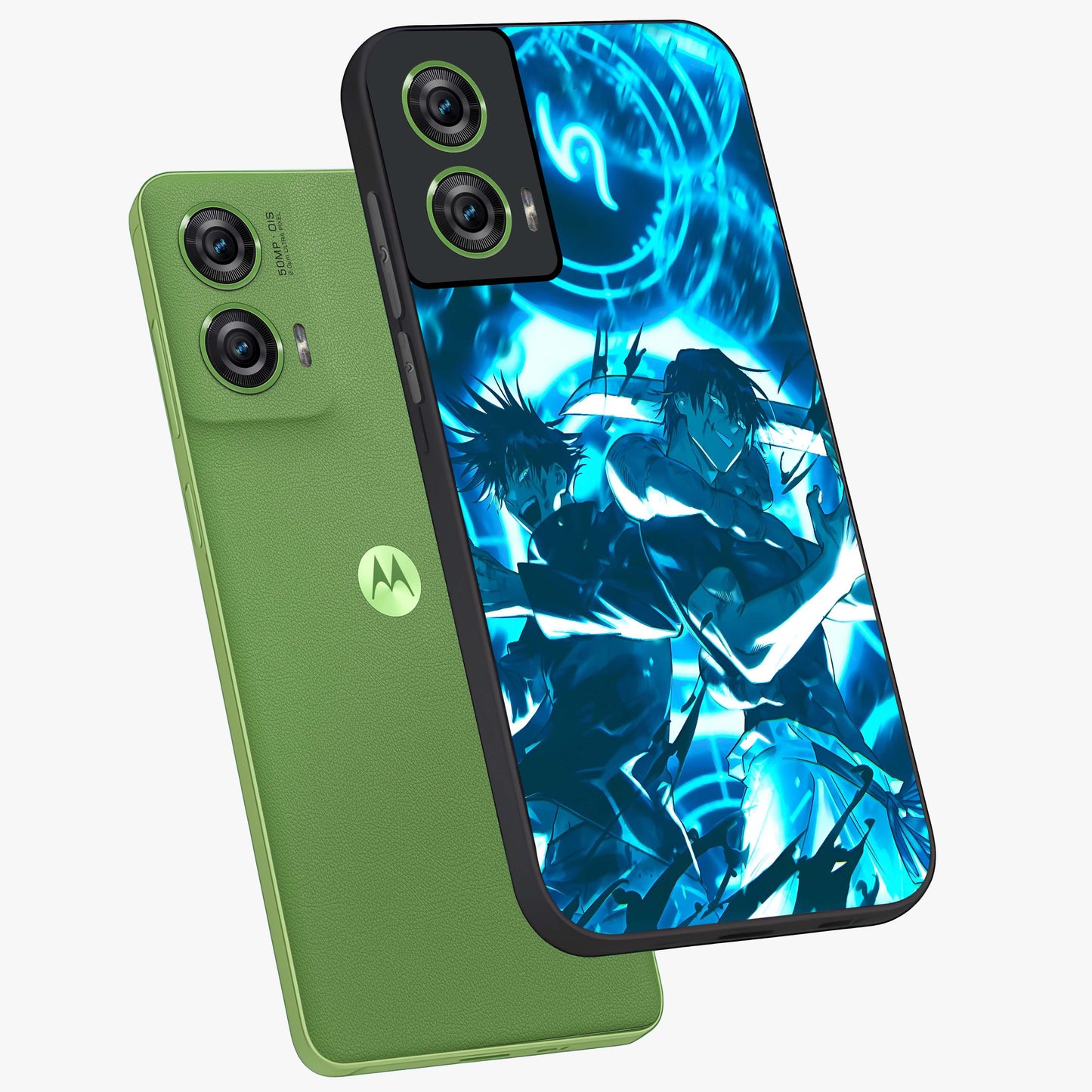 Cursed Energy Clash Glass Case displayed in angled mockup highlighting powerful battle inspired graphic with anime style aesthetic.