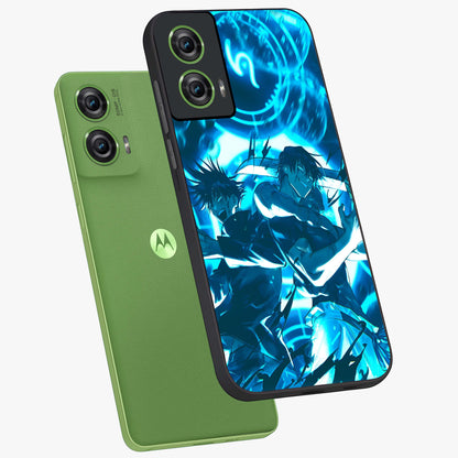 Cursed Energy Clash Glass Case displayed in angled mockup highlighting powerful battle inspired graphic with anime style aesthetic.