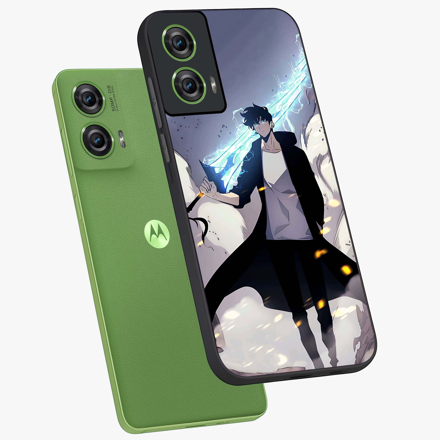 Dark Lightning Anime Warrior Glass Case displayed in angled mockup highlighting powerful lightning themed anime illustration.