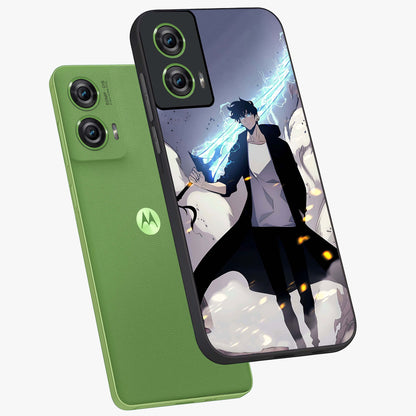 Dark Lightning Anime Warrior Glass Case displayed in angled mockup highlighting powerful lightning themed anime illustration.