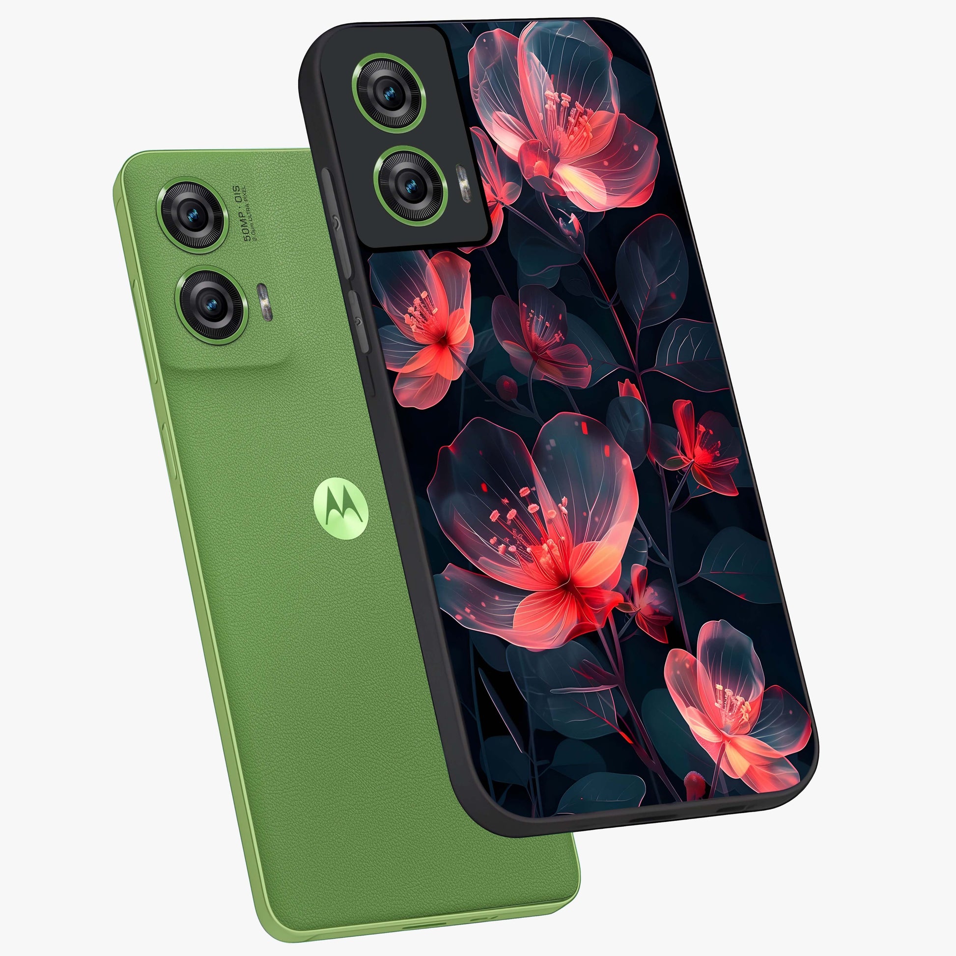 Dark Shade of Flower Glass Case displayed in angled mockup highlighting moody floral illustration with aesthetic dark tones.