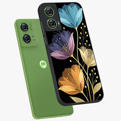 Delicate Multicolor Flowers Glass Case displayed in angled mockup highlighting colorful flower pattern with soft aesthetic style.