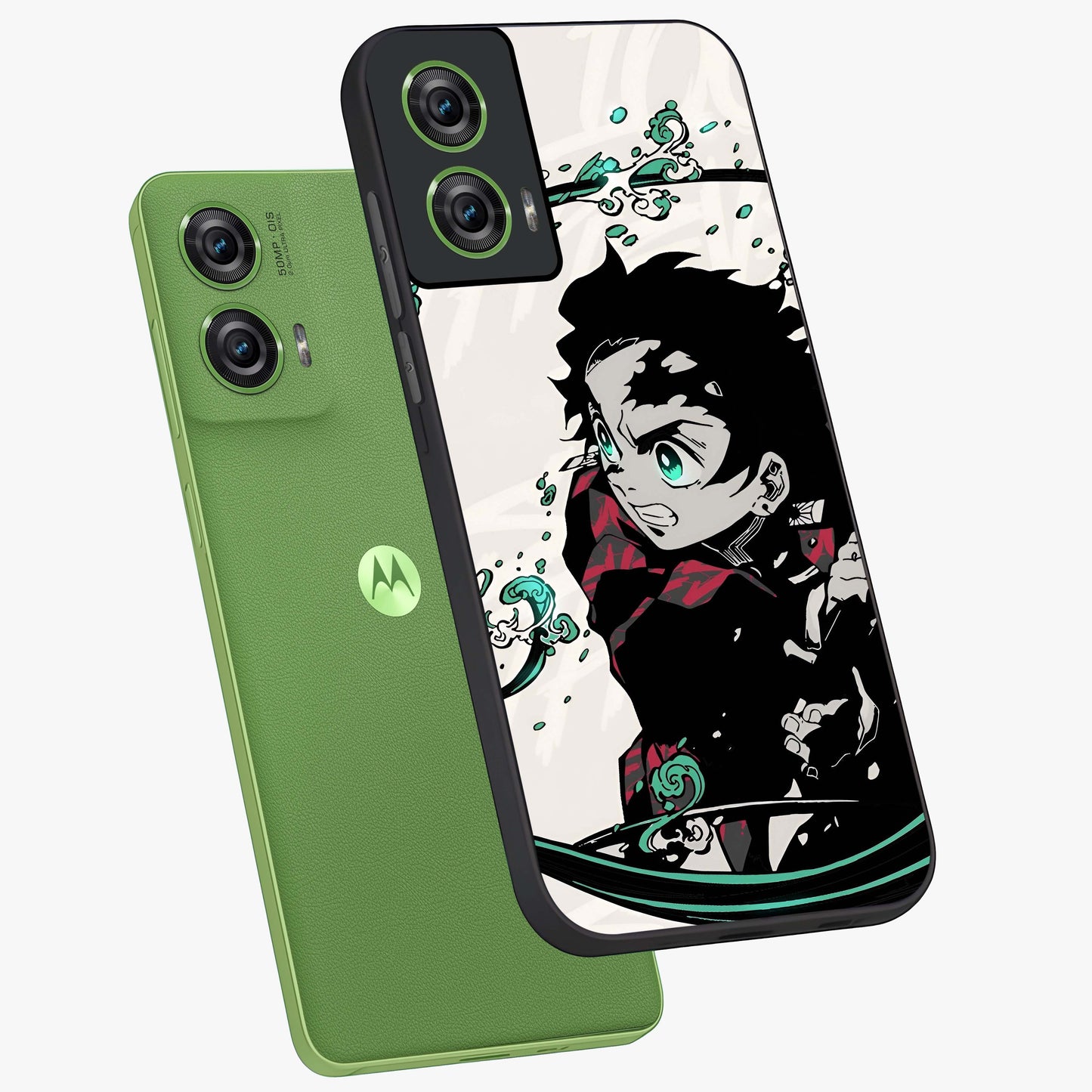 Demon Slayer Glass Case displayed in angled mockup highlighting dramatic anime character design with action aesthetic.