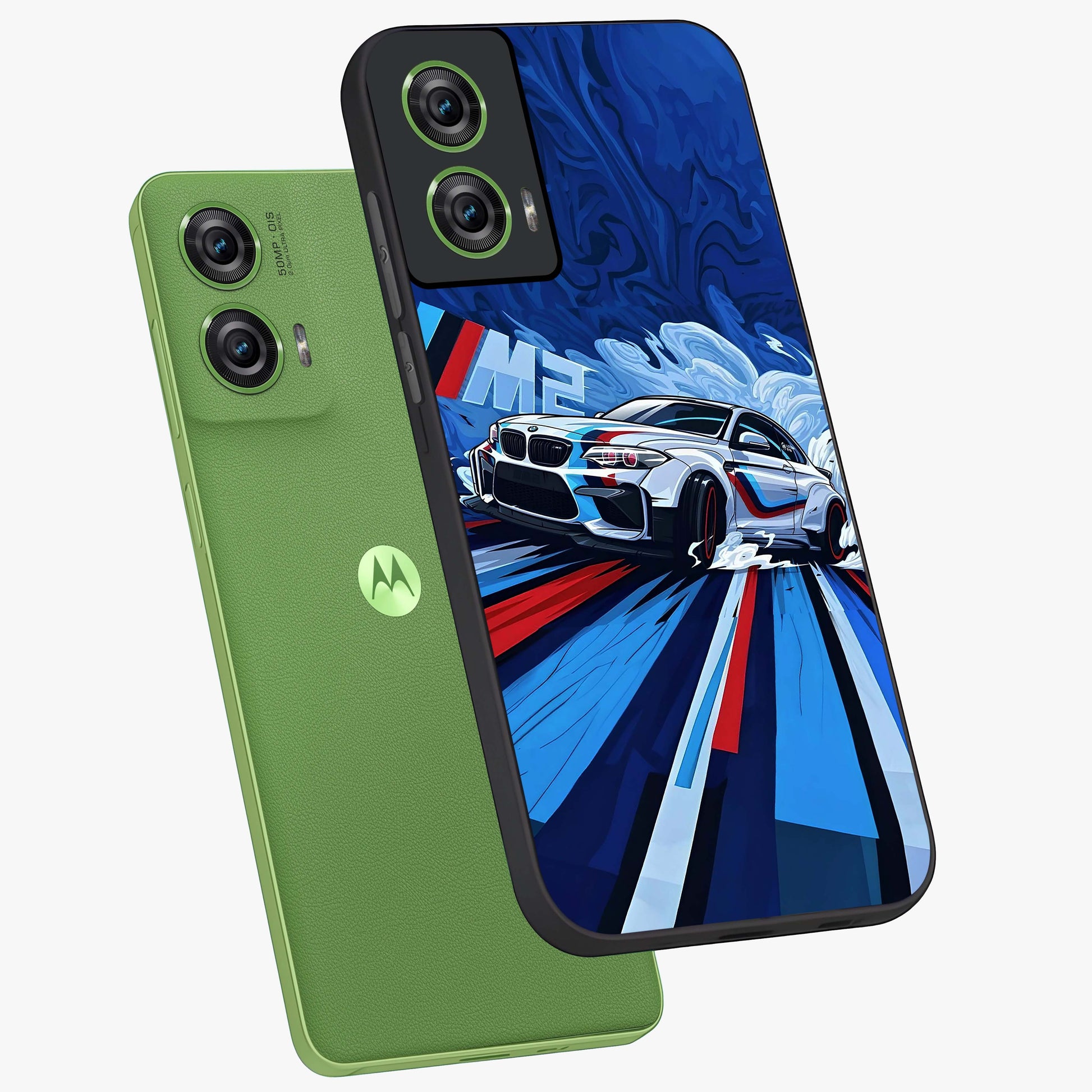 Drift Power Rush Glass Case displayed in angled mockup highlighting powerful drift car design with sporty aesthetic style.