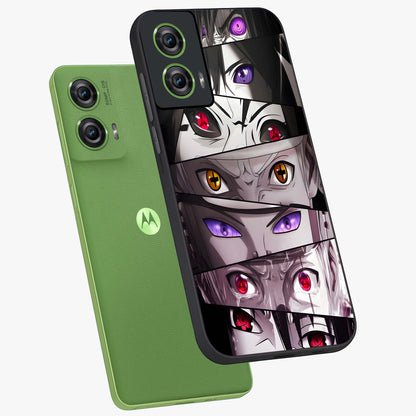 Eyes of Destiny Glass Case displayed in angled mockup highlighting bold eye illustration with mystical aesthetic style.