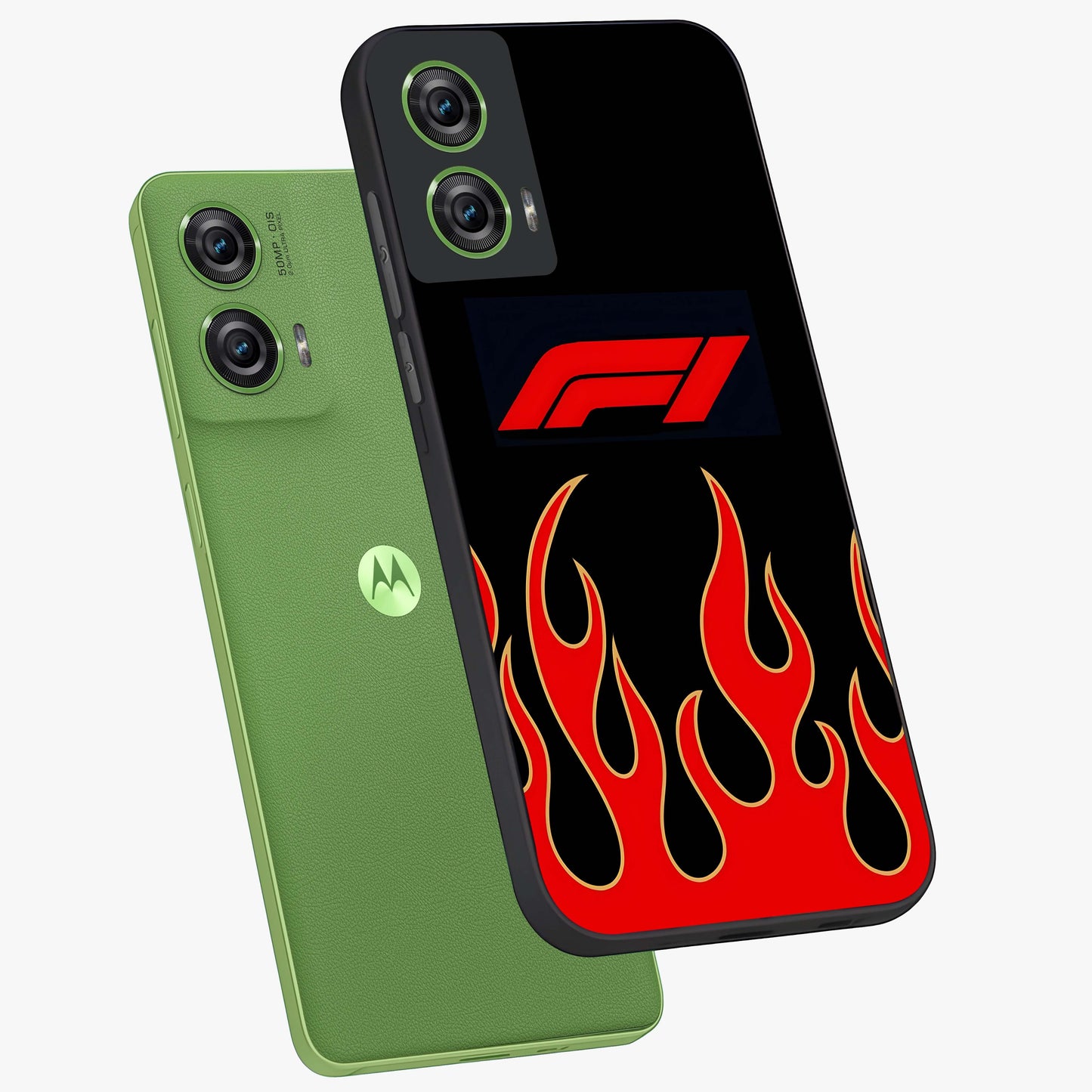 Fire F11 Glass Case displayed in angled mockup highlighting bold fire inspired graphic with energetic aesthetic style.