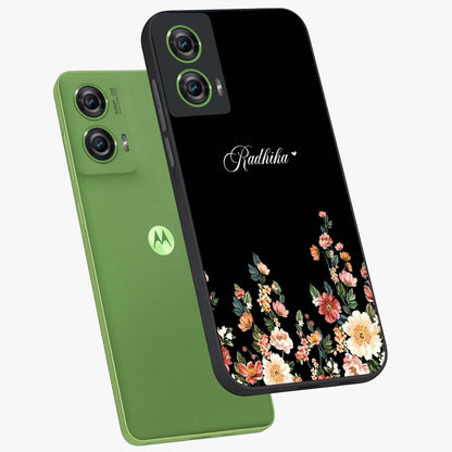 Floral Design With a Custom Personalized Name Glass Case displayed in angled mockup highlighting elegant floral pattern with custom name feature.
