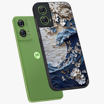 Floral Wave Origami Glass Case displayed in angled mockup highlighting geometric origami flower design with modern aesthetic style.