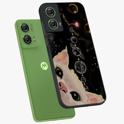 Galactic Cat Glass Case displayed in angled mockup highlighting celestial feline illustration with galaxy aesthetic style.