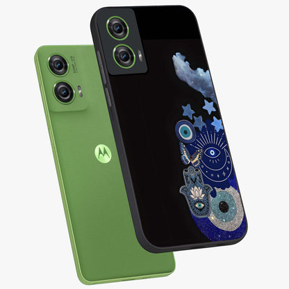 Galactic Charm Cluster Glass Case displayed in angled mockup highlighting luminous galaxy inspired design with dreamy aesthetic.