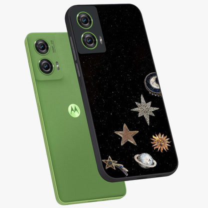 Galactic Charm Glow Glass Case displayed in angled mockup highlighting luminous galaxy inspired design with dreamy aesthetic.