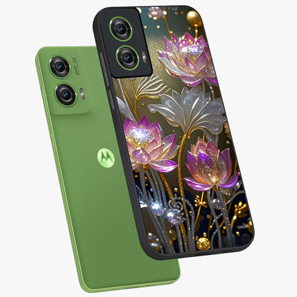 Golden Floral Majesty Glass Case displayed in angled mockup highlighting elegant flower design with royal golden aesthetic.