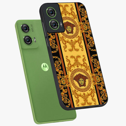 Golden Lotus Glow Glass Case displayed in angled mockup highlighting radiant lotus illustration with spiritual aesthetic.