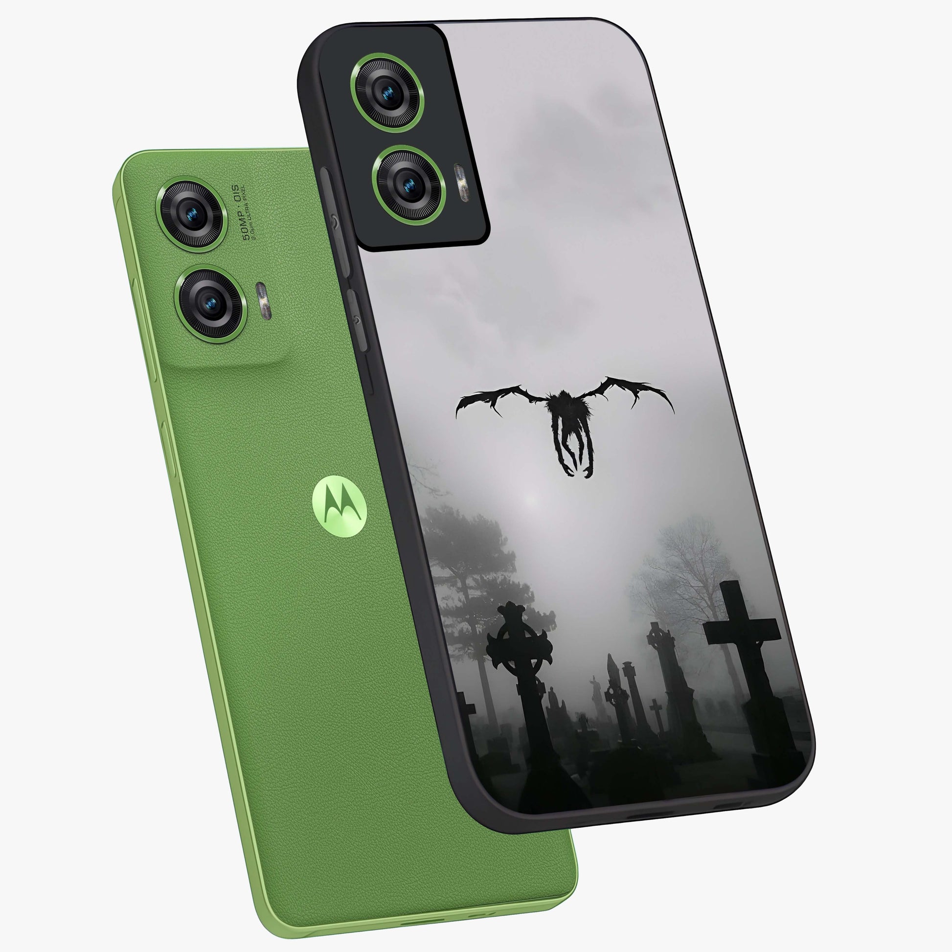 Graveyard Shadow Descent Glass Case displayed in angled mockup highlighting eerie shadow illustration with gothic aesthetic.