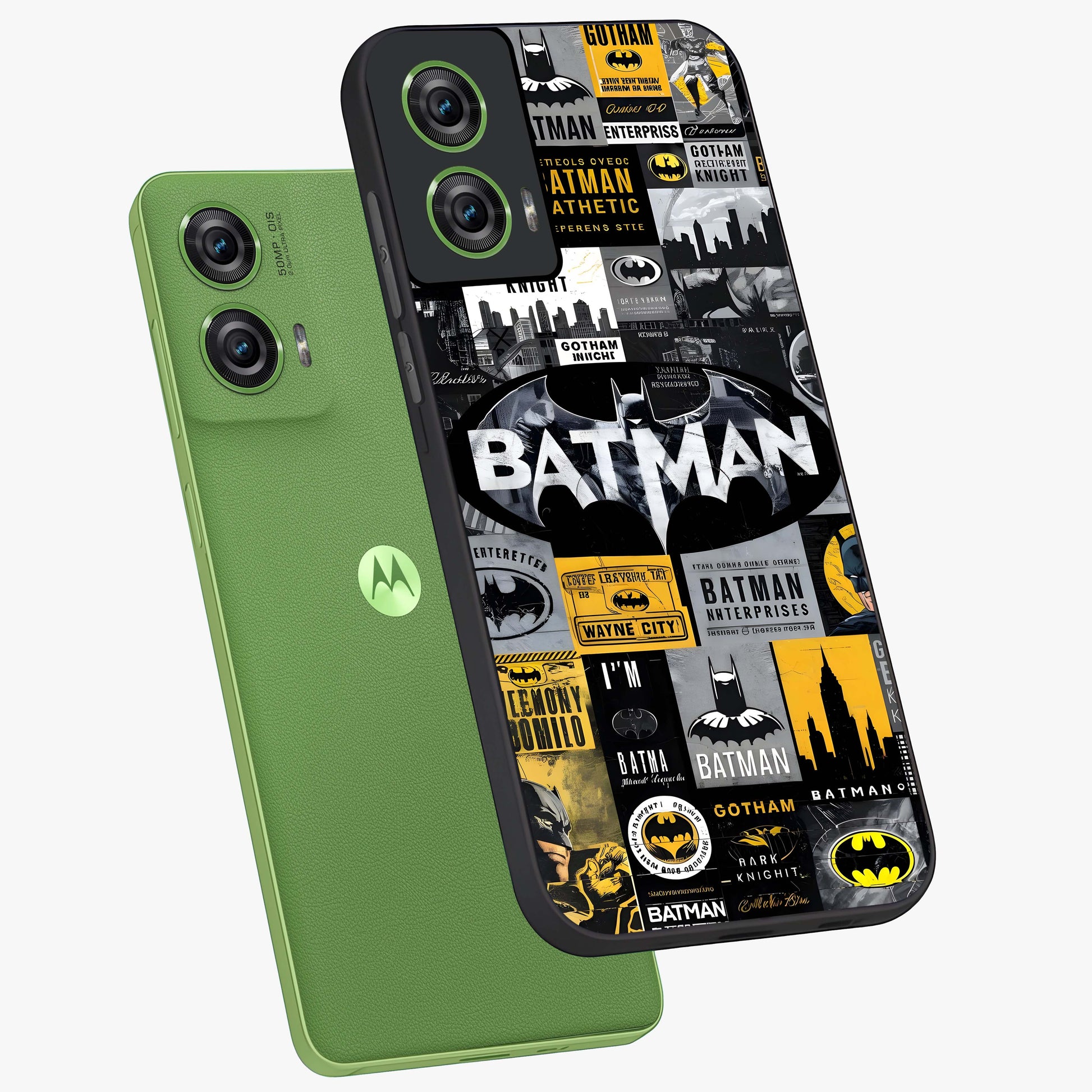 Knight Gotham Rise Glass Case displayed in angled mockup highlighting powerful knight silhouette design with dramatic aesthetic.