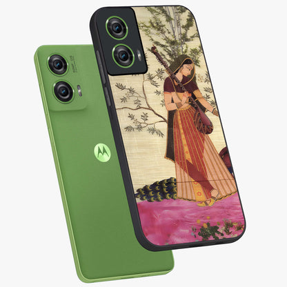Lady With Veena Art Glass Case displayed in angled mockup highlighting graceful musical illustration with cultural artistic aesthetic.