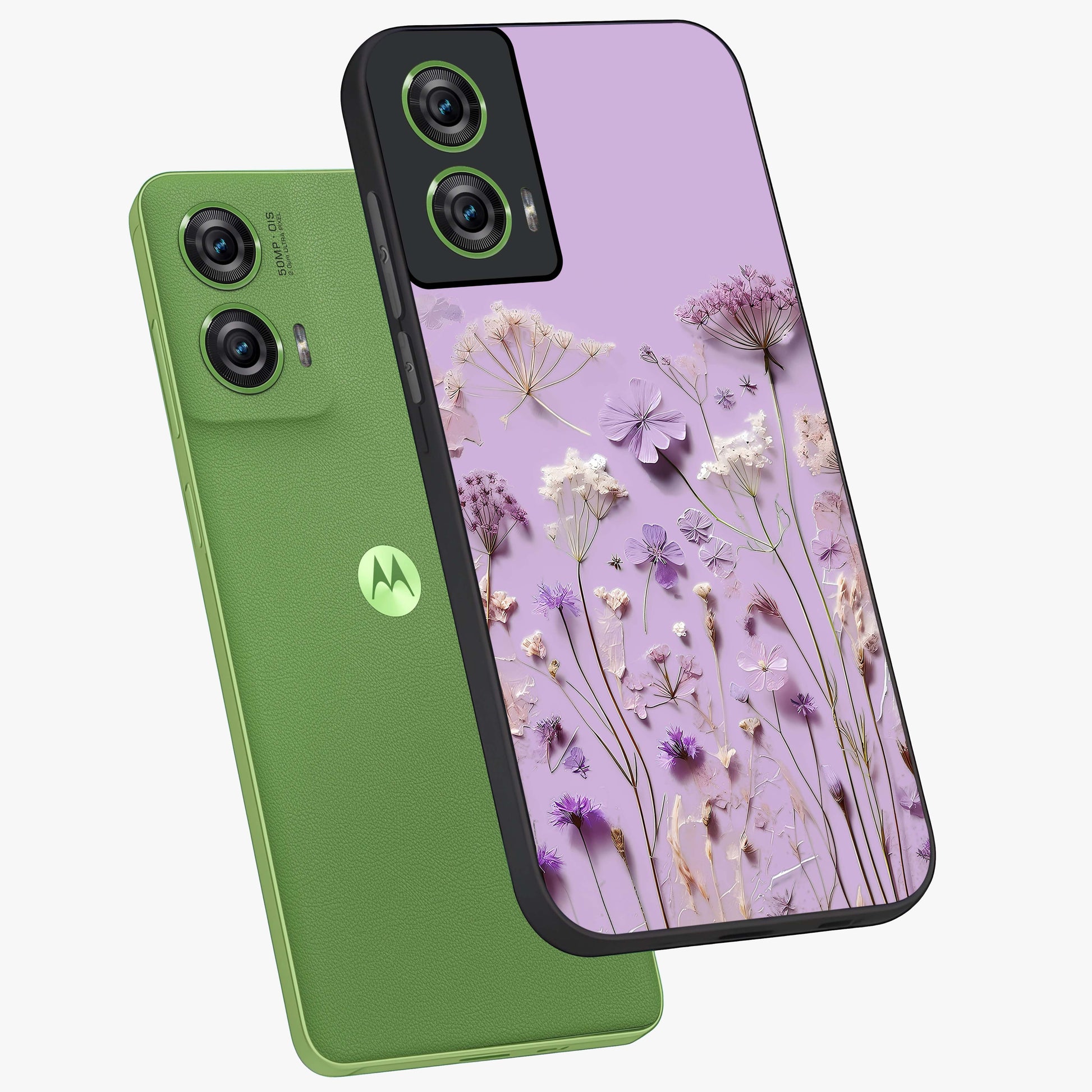 Lavender Blossom Dream Glass Case displayed in angled mockup highlighting dreamy lavender flower design with calming aesthetic style.