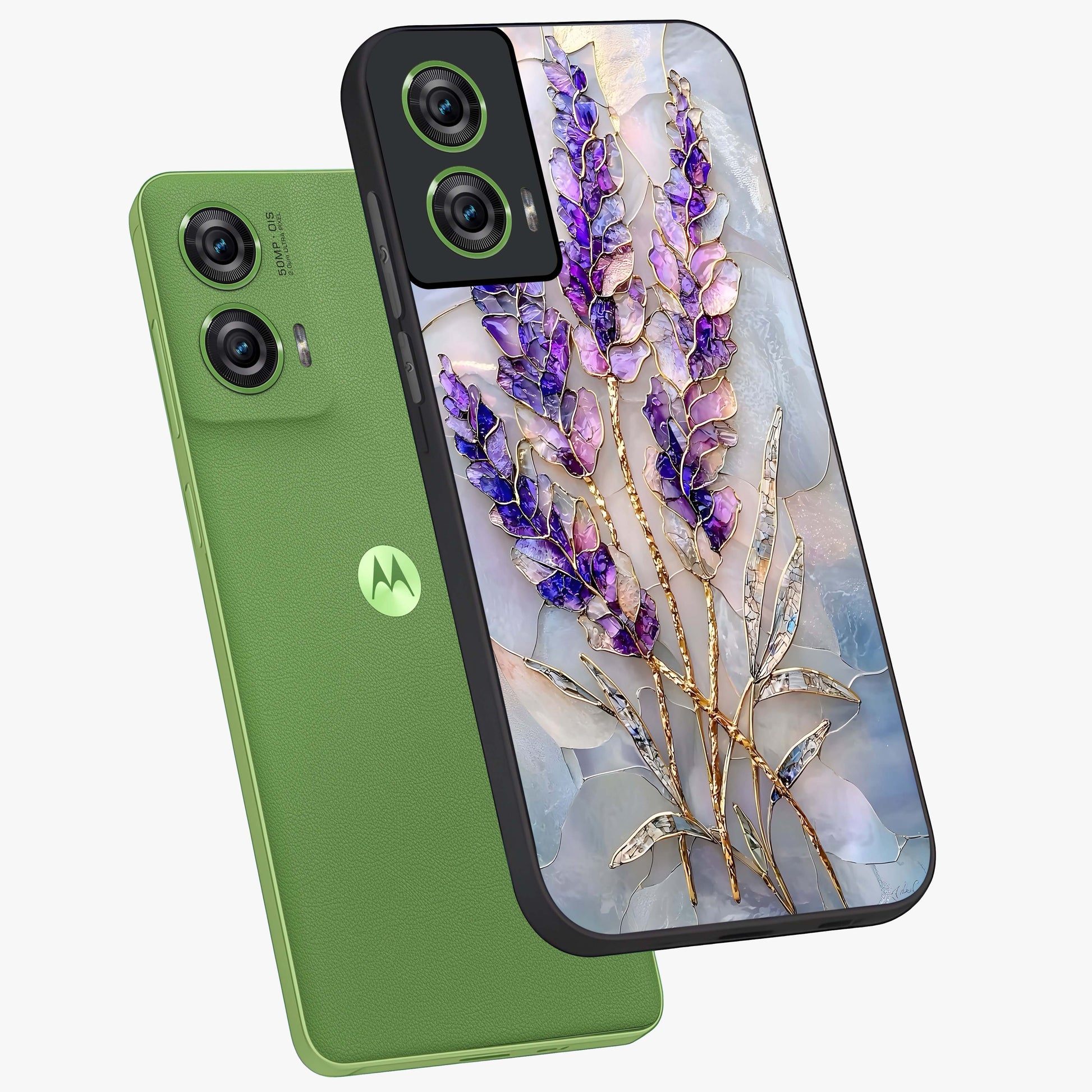 Lavender Dream Glow Glass Case displayed in angled mockup highlighting dreamy purple glow design with soft artistic style.