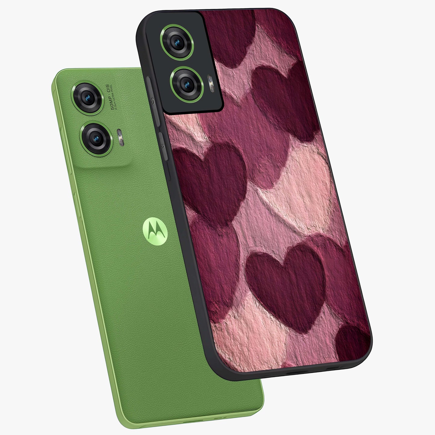 Layered Paper Hearts Glass Case displayed in angled mockup highlighting creative paper craft heart design with romantic aesthetic.