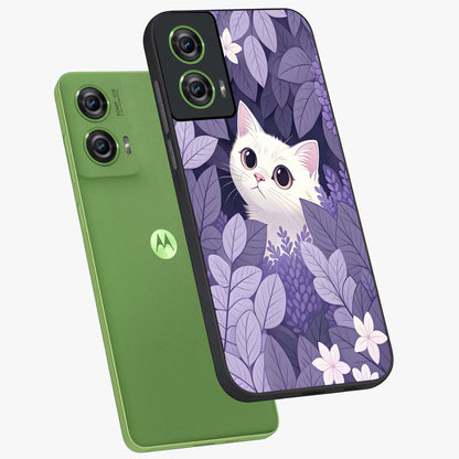 Lilac Hide Peek Cat Glass Case displayed in angled mockup highlighting playful feline illustration with lilac aesthetic design.