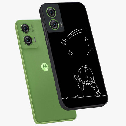 Line Art Girl With Shooting Stars Glass Case displayed in angled mockup highlighting elegant line art design with dreamy star aesthetic.