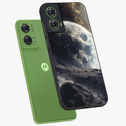 Lunar Horizon Glow Glass Case displayed in angled mockup highlighting celestial moon design with dreamy night aesthetic.