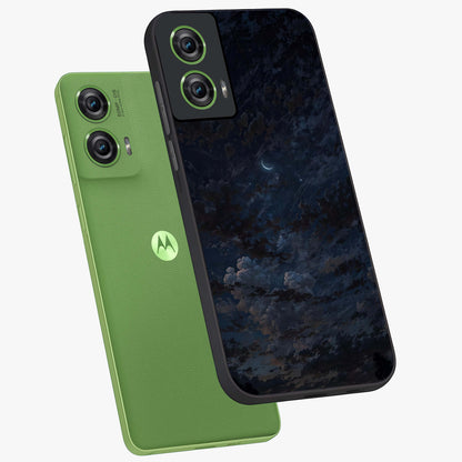 Lunar Veil Silence Glass Case displayed in angled mockup highlighting soft lunar design with peaceful celestial aesthetic.