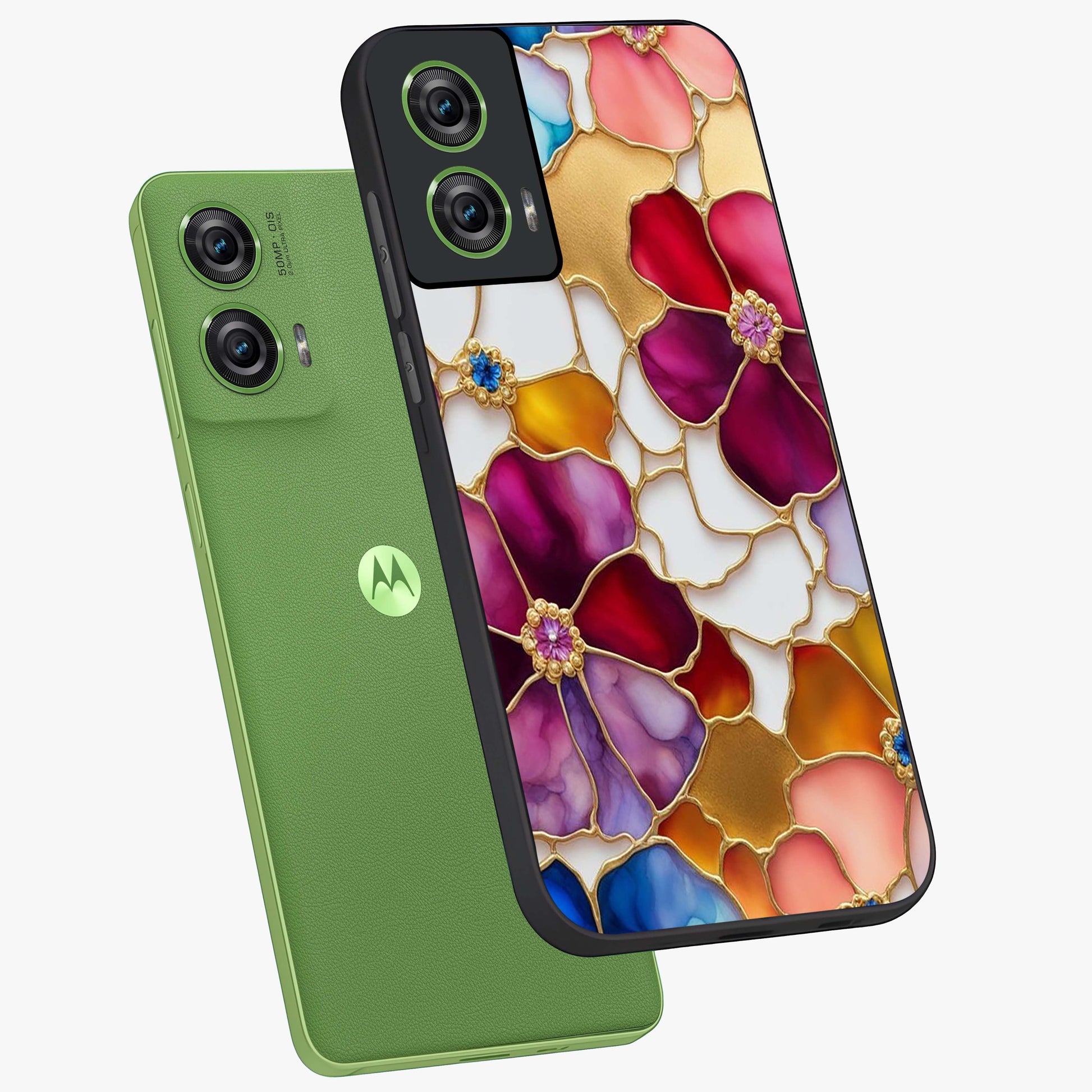 Marble Flower Pattern Glass Case displayed in angled mockup highlighting elegant marble floral design with modern aesthetic.