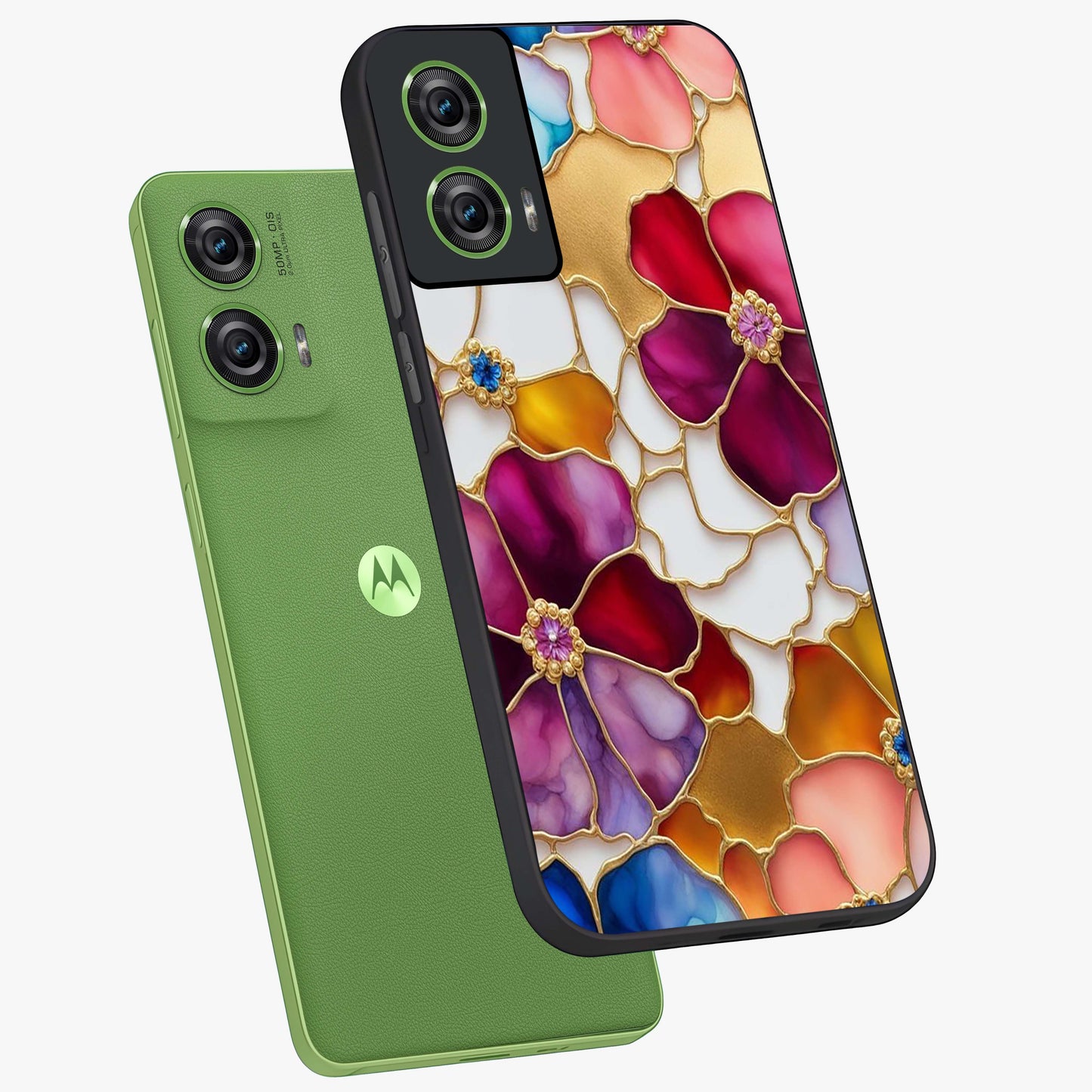 Marble Flower Pattern Glass Case displayed in angled mockup highlighting elegant marble floral design with modern aesthetic.