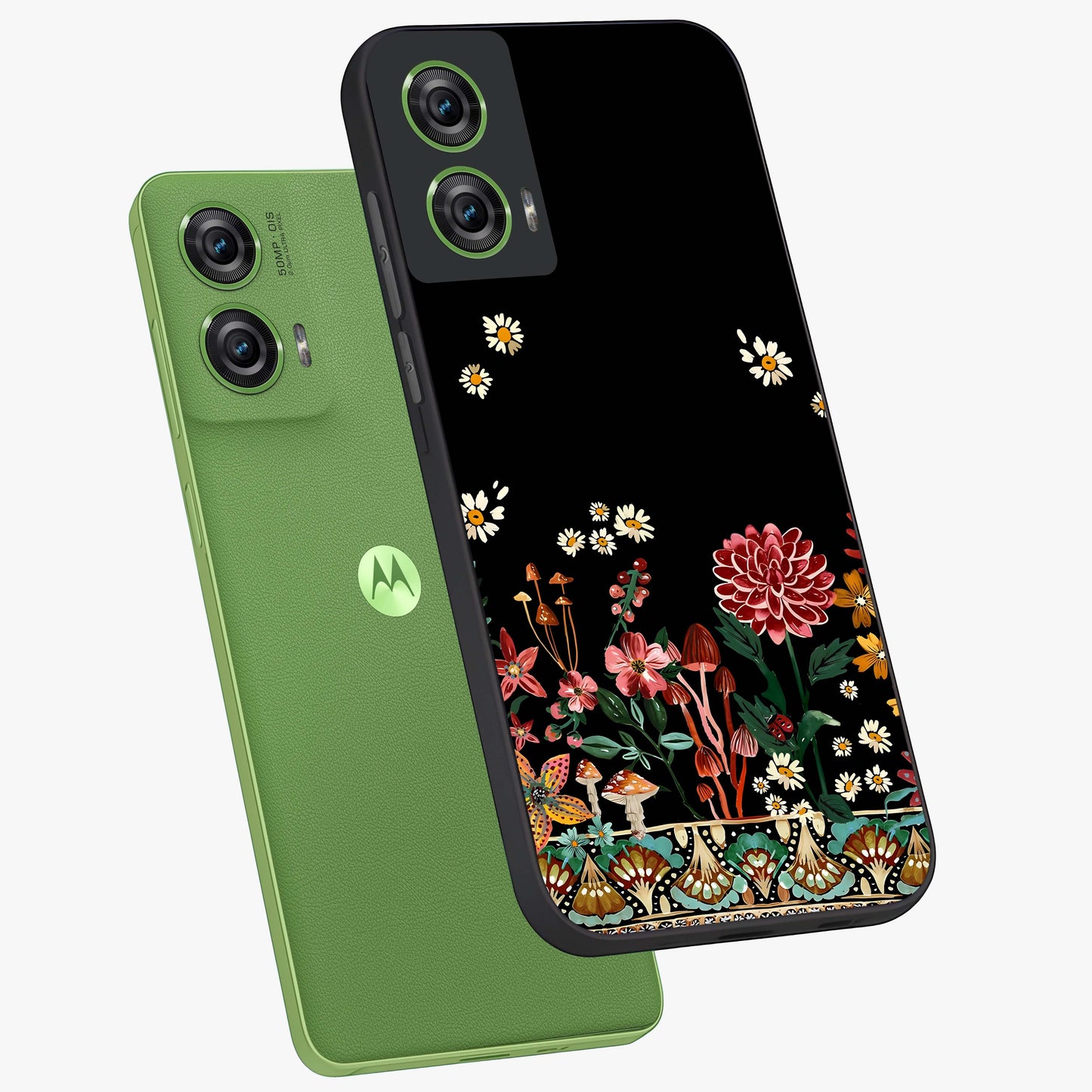 Midnight Bloom Pattern Glass Case displayed in angled mockup highlighting elegant flower design with midnight aesthetic style.