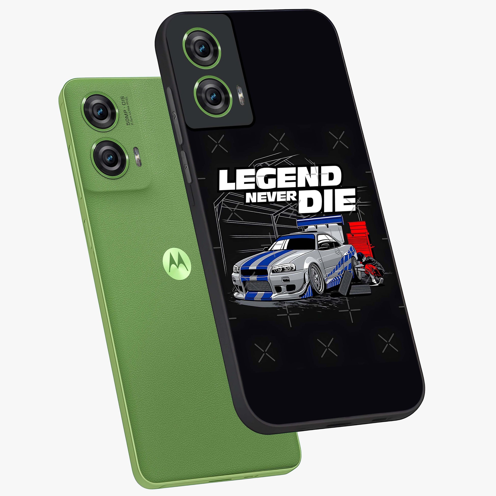 Midnight Racing Legacy Glass Case displayed in angled mockup highlighting dynamic automotive design with bold midnight aesthetic.