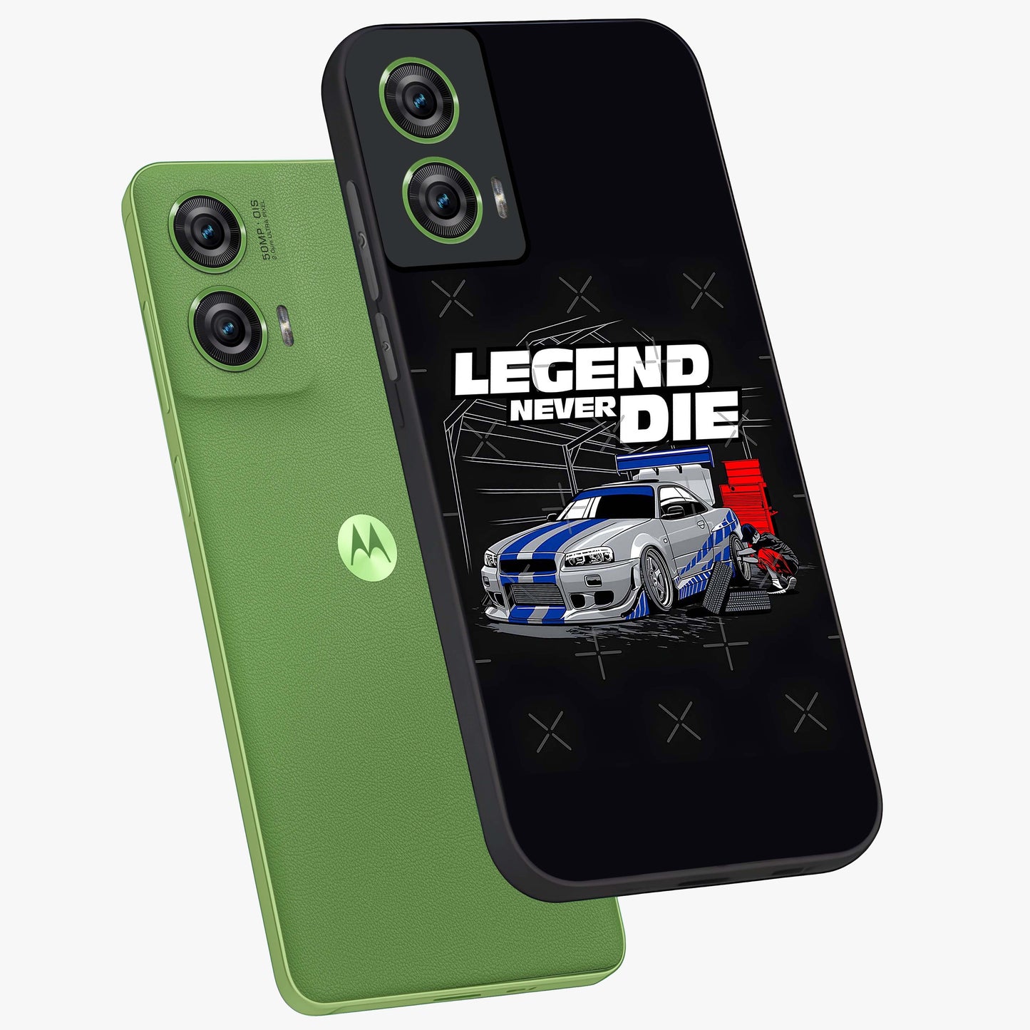 Midnight Racing Legacy Glass Case displayed in angled mockup highlighting dynamic automotive design with bold midnight aesthetic.