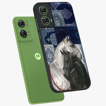 Midnight Stallion Blues Glass Case displayed in angled mockup highlighting powerful stallion illustration with deep midnight tones.