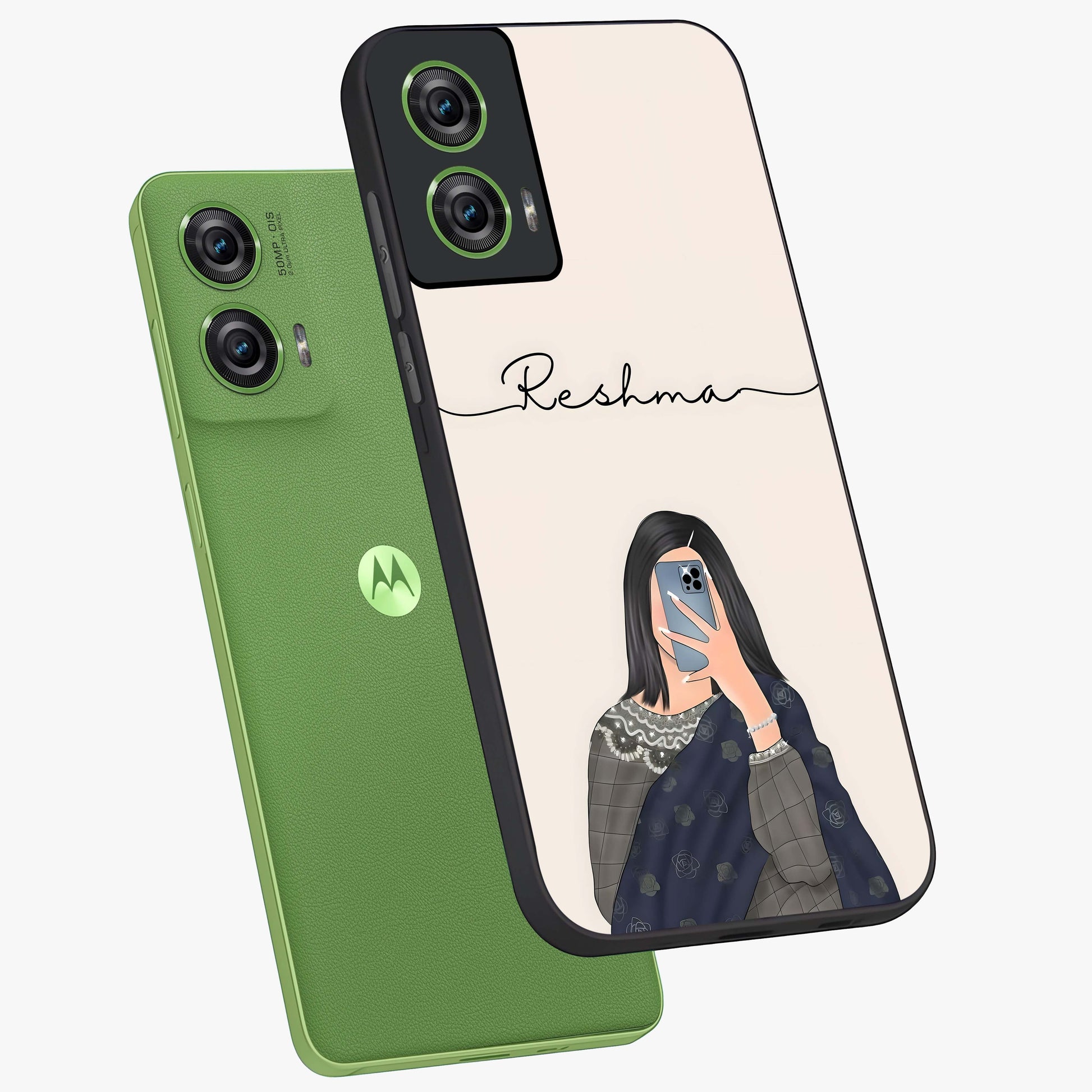 Mirror Mood Muse With Custom Name Glass Case displayed in angled mockup highlighting aesthetic mirror inspired design with custom name feature.