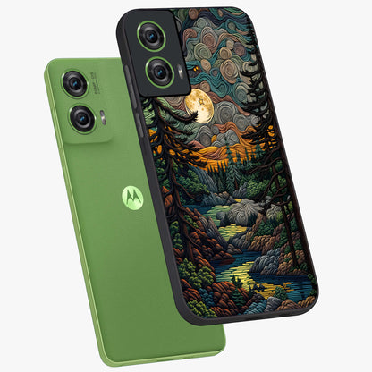 Moonlight Forest Dream Glass Case displayed in angled mockup highlighting dreamy forest design with glowing moon aesthetic.