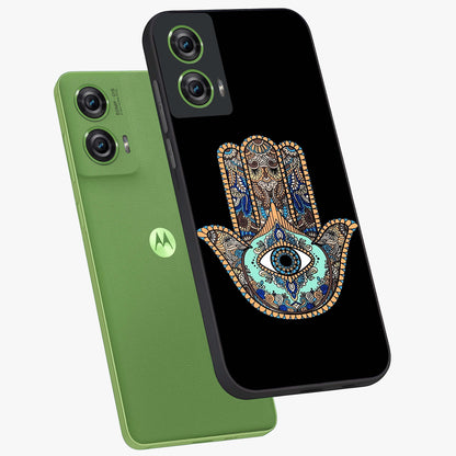 Mystic Hamsa Eye Glass Case displayed in angled mockup highlighting spiritual hamsa symbol with mystical aesthetic style.